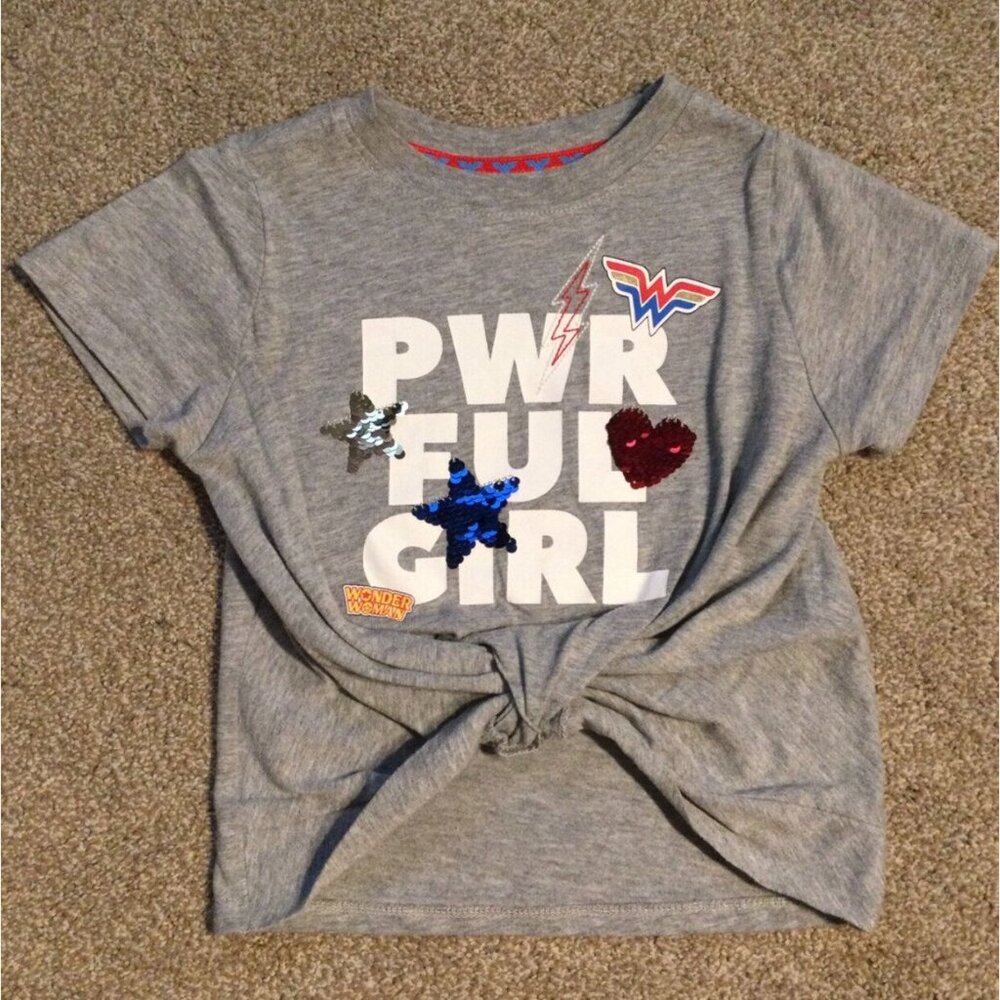 XS EUC DC Comics Wonder Woman Flip Sequin Knotted Tee
